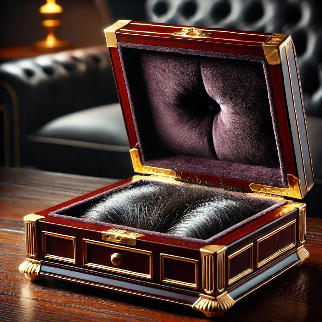 Black Dog Hair in a Luxury Box - Elegance and Rarity
 (Rottweiler-Dachshund) with certificate of authenticity.